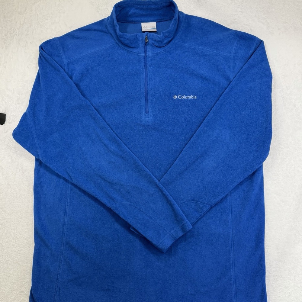 Columbia Sweater Mens XL Blue Solid Knit Fleece Quarter Zip Pullover Outdoor EUC